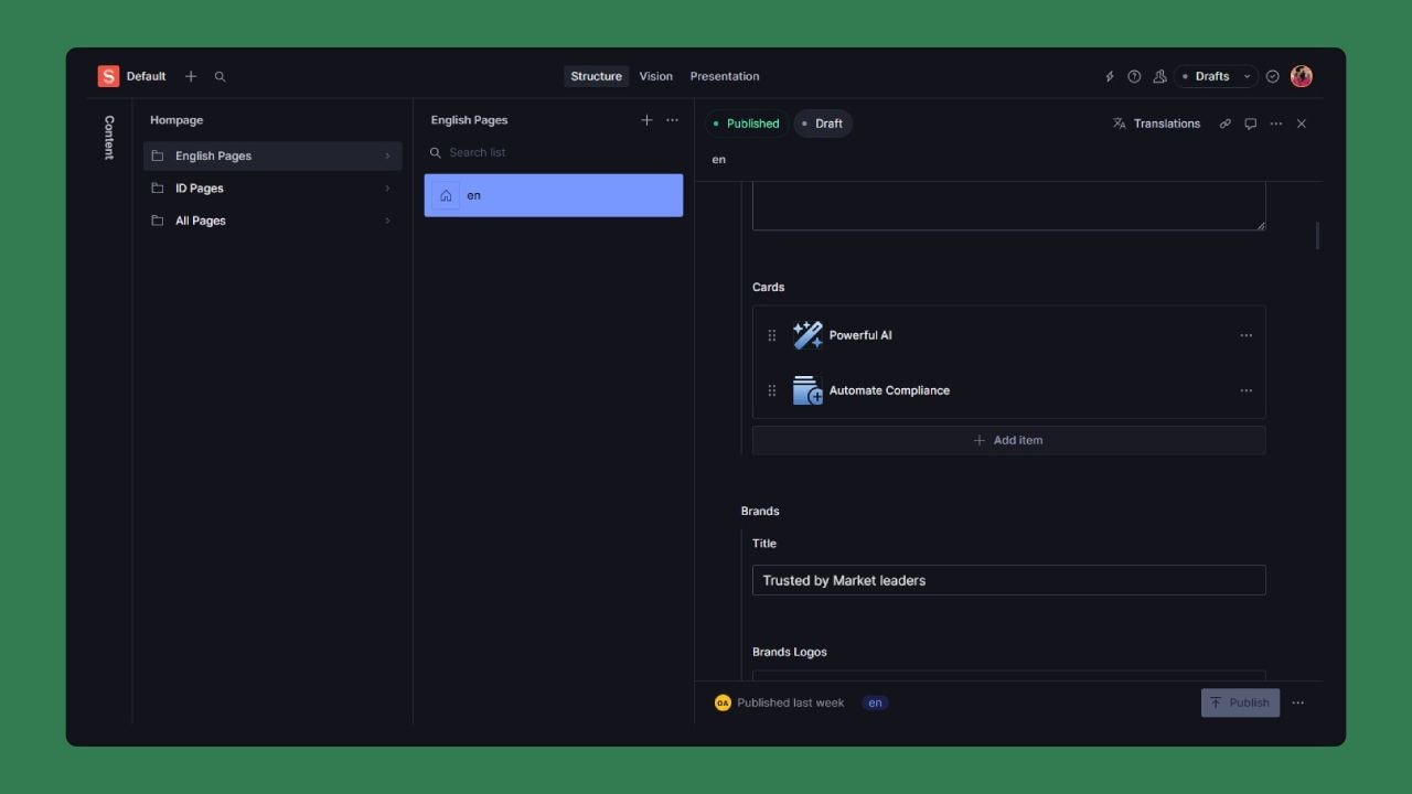 Homepage on dashboard