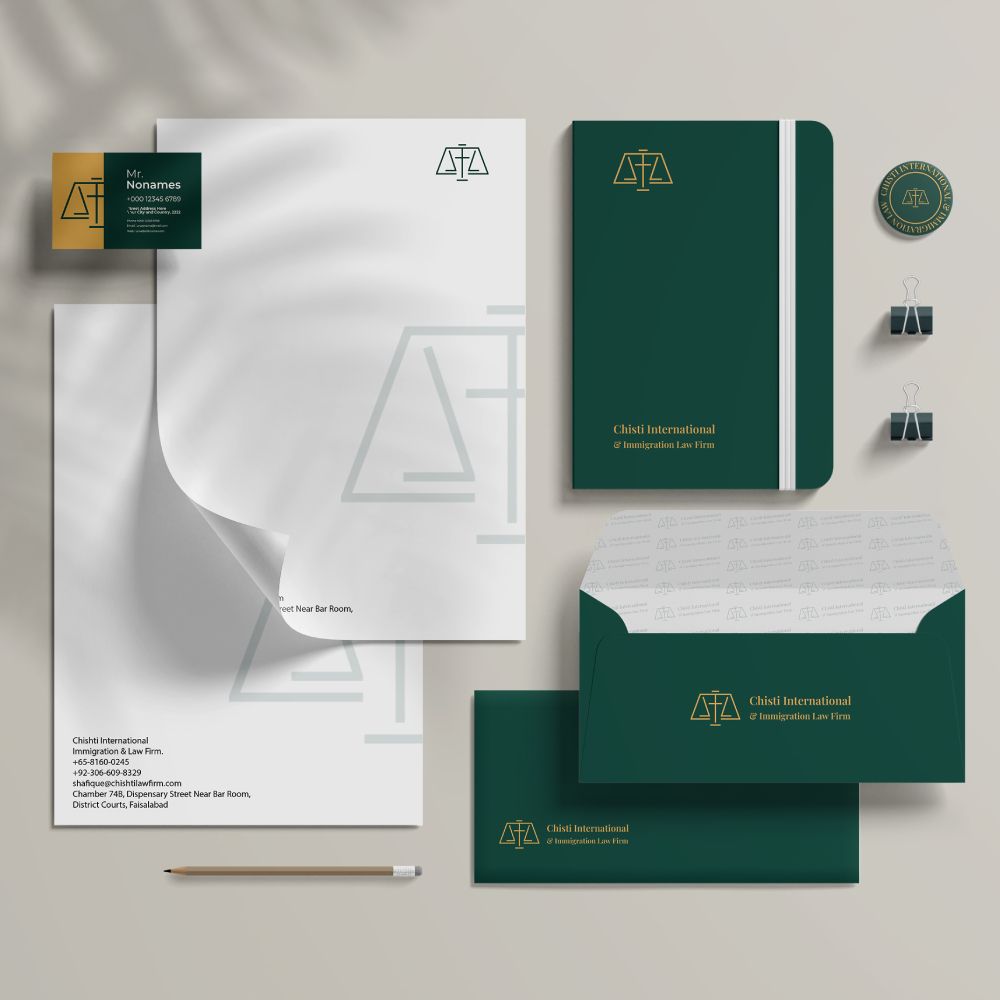 Stationary mock up for chishti international Immigration & law firm