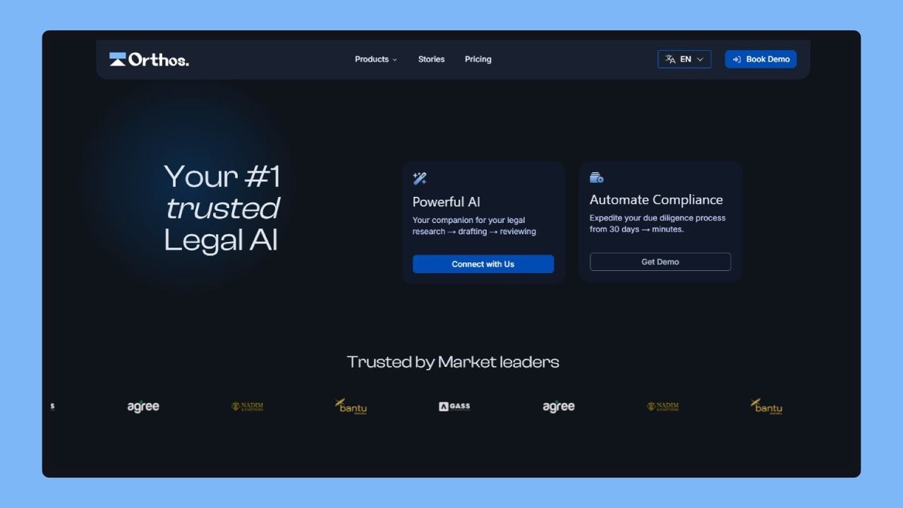 Landing page of Orthos Ai